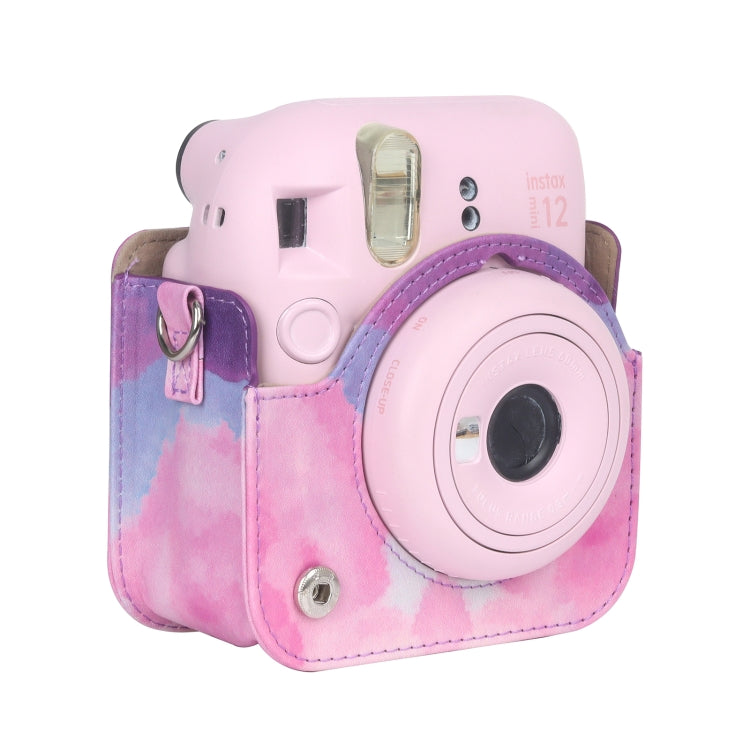 For FUJIFILM instax mini 12 Painted Full Body Leather Case Camera Bag with Strap(Blue Pink)