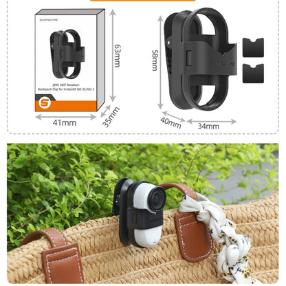 For Insta360 GO3 / GO 3S Sunnylife 360 Degree Rotation Backpack Clip Action Camera Clamp Mount, Rotation Backpack Clip