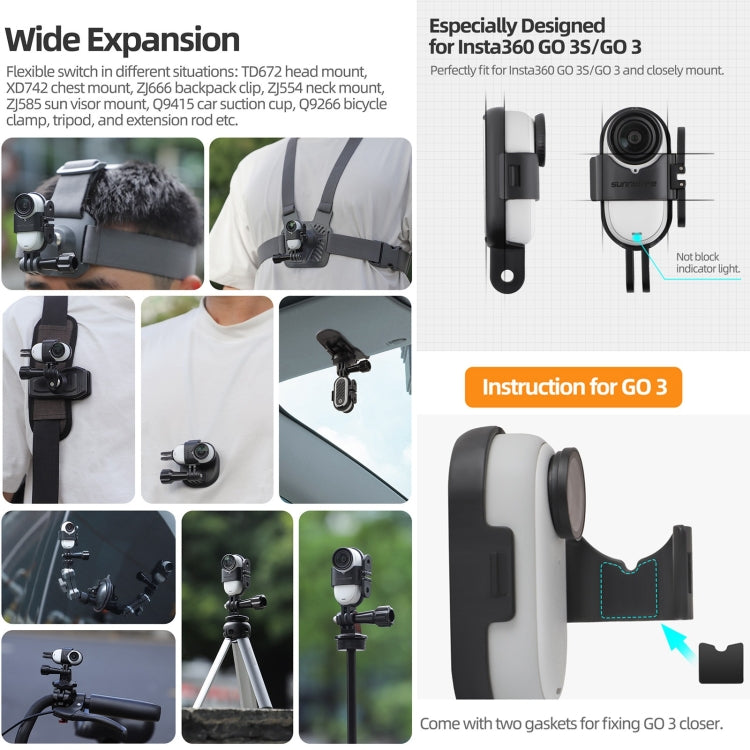 For Insta360 GO 3S / GO 3 Sunnylife Foldable Vertical-Horizontal Mount Adapter Protective Frame Brackets Housing Case, For Insta360 GO 3S / GO 3