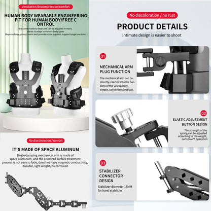 YELANGU B400 Three-axis Shock-absorbing Arm Vest Stabilizing Camera Support System Easy Rig, B400