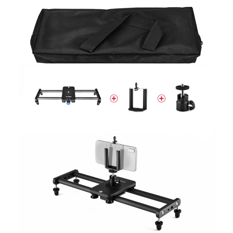YELANGU L140T-A 40cm Carbon Fiber Slide Rail Track with Phone Clamp & BallHead Adapter for Smartphones, L140T-A