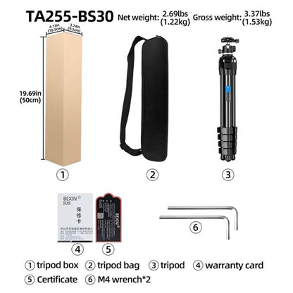BEXIN TA255-BS30 Portable Collapsible Aluminum Alloy Camera Tripod with Head, TA255-BS30