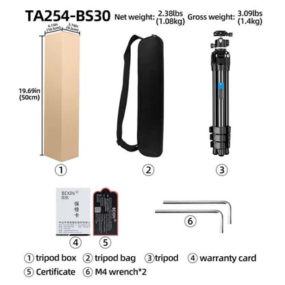 BEXIN TA254-BS30 Portable Collapsible Aluminum Alloy Camera Tripod with Head, TA254-BS30