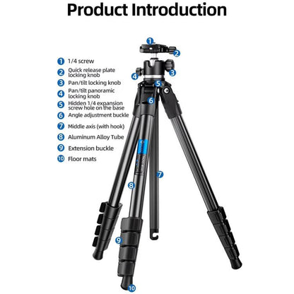 BEXIN TA254-BS30 Portable Collapsible Aluminum Alloy Camera Tripod with Head, TA254-BS30