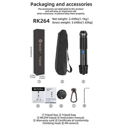 BEXIN RK264 Portable Collapsible Aluminum Alloy Camera Tripod, RK264