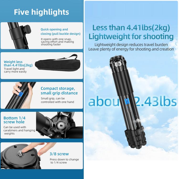 BEXIN RK264 Portable Collapsible Aluminum Alloy Camera Tripod, RK264
