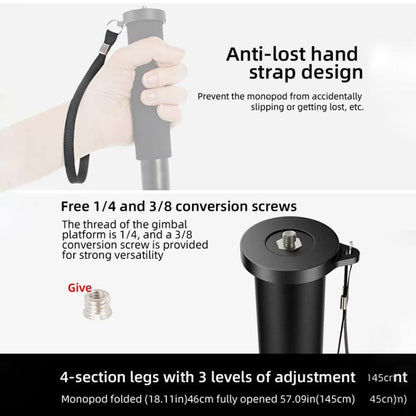 BEXIN P294B Portable Travel Outdoor DSLR Camera Aluminum Alloy Monopod Holder, P294B