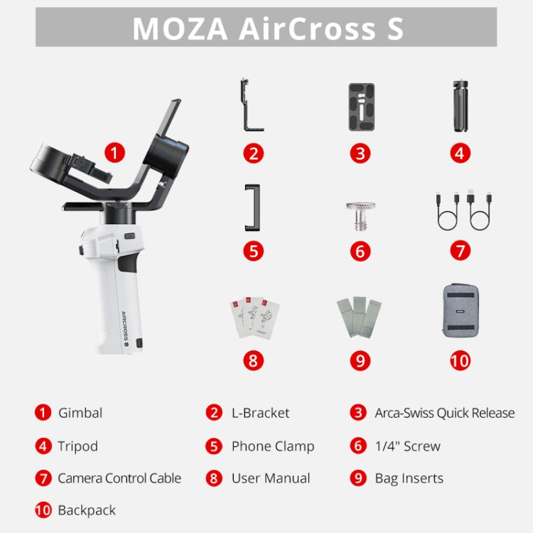 MOZA AirCross S 3 Axis Foldable Handheld Gimbal Stabilizer for DSLR Cameras and Smart Phone, AirCross S