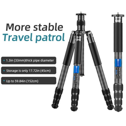 BEXIN W-334C Portable DSLR Camera 2 in 1 Carbon Fiber Tripod Detachable Monopod, W-334C