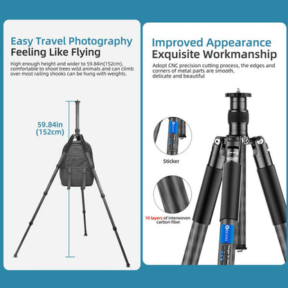 BEXIN W-334C Portable DSLR Camera 2 in 1 Carbon Fiber Tripod Detachable Monopod, W-334C