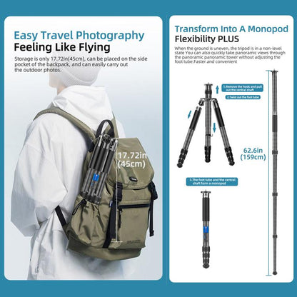 BEXIN W-334C Portable DSLR Camera 2 in 1 Carbon Fiber Tripod Detachable Monopod, W-334C