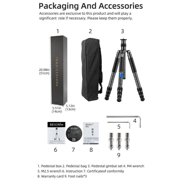 BEXIN W-334C Portable DSLR Camera 2 in 1 Carbon Fiber Tripod Detachable Monopod, W-334C