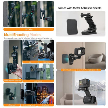 Sunnylife Stretchable Backpack Clip Rotatable Magnetic Mount Action Camera Holder Vlog Mount, For Action Cameras