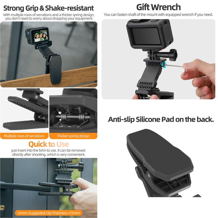 Sunnylife Stretchable Backpack Clip Rotatable Magnetic Mount Action Camera Holder Vlog Mount, For Action Cameras