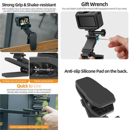 Sunnylife Stretchable Backpack Clip Rotatable Magnetic Mount Action Camera Holder Vlog Mount, For Action Cameras