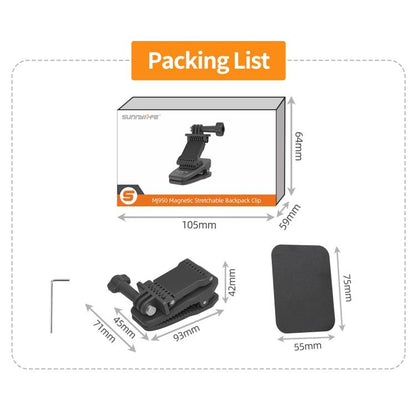 Sunnylife Stretchable Backpack Clip Rotatable Magnetic Mount Action Camera Holder Vlog Mount, For Action Cameras