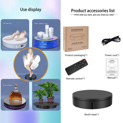 22cm USB Charging Rotating Display Stand Video Shooting Props Turntable, Load: 10kg, No Battery