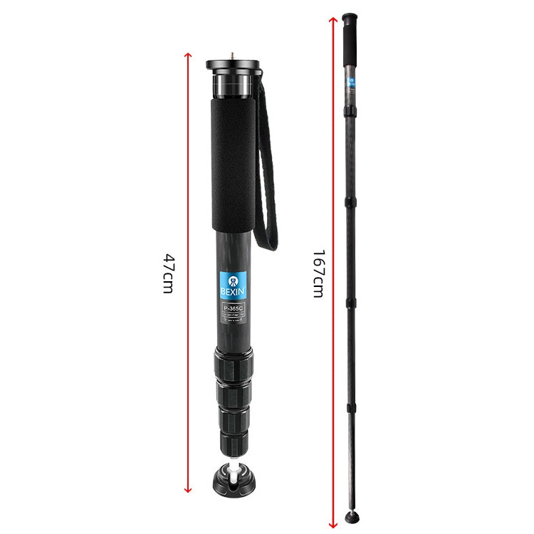 BEXIN P365C Camera Carbon Fiber Monopod Travel Live Selfie Bracket Holder, P365C