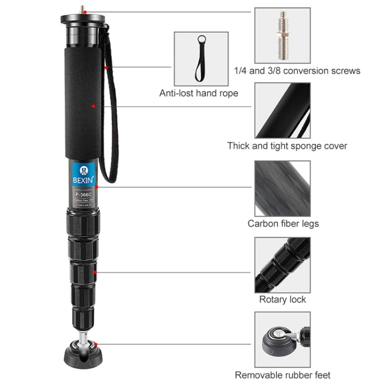 BEXIN P366C Camera Carbon Fiber Monopod Travel Live Selfie Bracket Holder, P366C