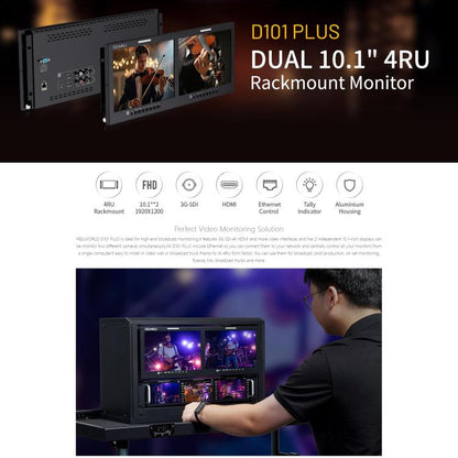FEELWORLD D101 PLUS Dual 10.1 inch 4RU Rackmount Monitor 4K HDMI SDI 1920 x 1200 IPS Monitor, D101 PLUS