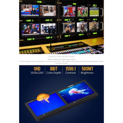 FEELWORLD D101 PLUS Dual 10.1 inch 4RU Rackmount Monitor 4K HDMI SDI 1920 x 1200 IPS Monitor, D101 PLUS