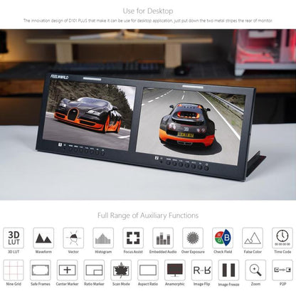 FEELWORLD D101 PLUS Dual 10.1 inch 4RU Rackmount Monitor 4K HDMI SDI 1920 x 1200 IPS Monitor, D101 PLUS