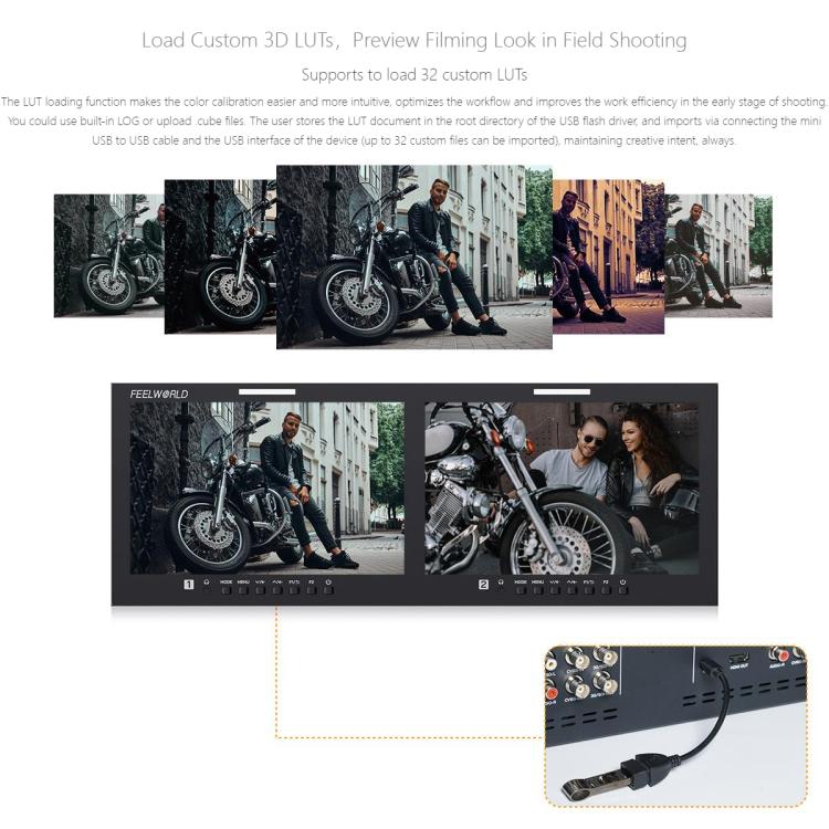 FEELWORLD D101 PLUS Dual 10.1 inch 4RU Rackmount Monitor 4K HDMI SDI 1920 x 1200 IPS Monitor, D101 PLUS