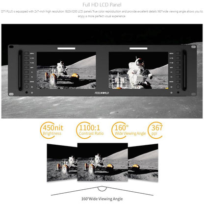 FEELWORLD D71 PLUS Dual 7 inch 3RU Rackmount Monitor 4K HDMI SDI 1920 x 1200 IPS Monitor, D71 PLUS