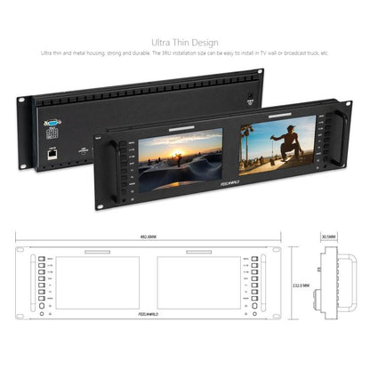 FEELWORLD D71 PLUS Dual 7 inch 3RU Rackmount Monitor 4K HDMI SDI 1920 x 1200 IPS Monitor, D71 PLUS
