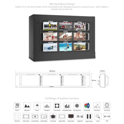 FEELWORLD T51 PLUS Triple 5.5 inch 2RU Rackmount Monitor Full HD 3G-SDI 4KHDMI AV Monitor, T51 PLUS