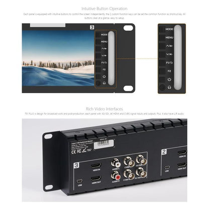 FEELWORLD T51 PLUS Triple 5.5 inch 2RU Rackmount Monitor Full HD 3G-SDI 4KHDMI AV Monitor, T51 PLUS