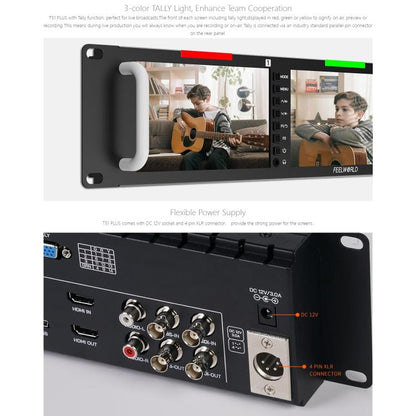FEELWORLD T51 PLUS Triple 5.5 inch 2RU Rackmount Monitor Full HD 3G-SDI 4KHDMI AV Monitor, T51 PLUS