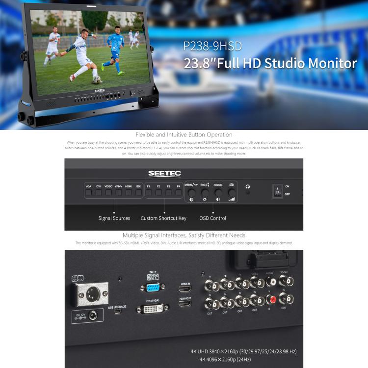 SEETEC P238-9HSD 23.8 inch 3G-SDI 4K HDMI Pro Broadcast LCD Monitor IPS Full HD 1920x1080 Monitor, P238-9HSD