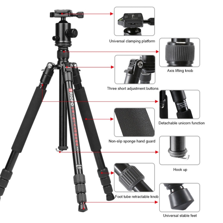 TRIOPO M2508 Multifunction Adjustable 4-Section Portable Aluminum Alloy Tripod Monopod with D-2A Ball Head for SLR Camera, M2508+D2A
