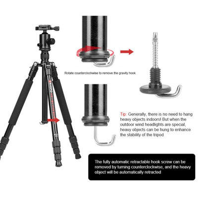TRIOPO M2508 Multifunction Adjustable 4-Section Portable Aluminum Alloy Tripod Monopod with D-2A Ball Head for SLR Camera, M2508+D2A