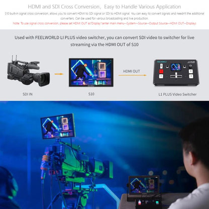 FEELWORLD S10 10.1 inch 12G SDI HDMI2.0 Camera Field Monitor High Brightness 1200nit Touchscreen Monitor, S10
