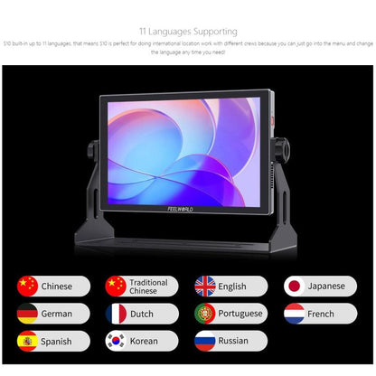 FEELWORLD S10 10.1 inch 12G SDI HDMI2.0 Camera Field Monitor High Brightness 1200nit Touchscreen Monitor, S10