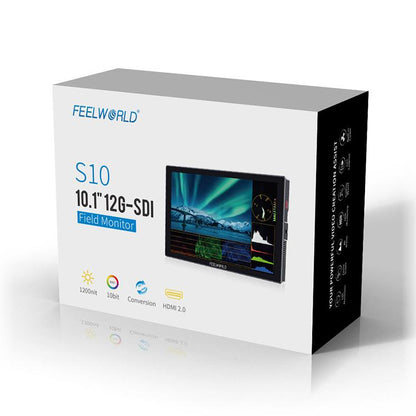 FEELWORLD S10 10.1 inch 12G SDI HDMI2.0 Camera Field Monitor High Brightness 1200nit Touchscreen Monitor, S10