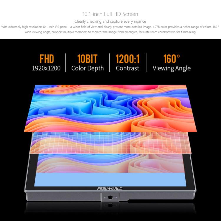 FEELWORLD S10 10.1 inch 12G SDI HDMI2.0 Camera Field Monitor High Brightness 1200nit Touchscreen Monitor, S10
