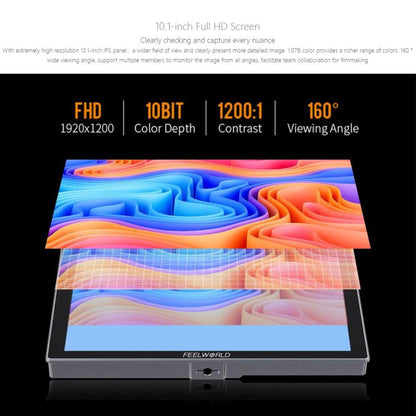FEELWORLD S10 10.1 inch 12G SDI HDMI2.0 Camera Field Monitor High Brightness 1200nit Touchscreen Monitor, S10