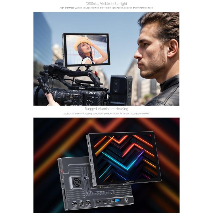 FEELWORLD S10 10.1 inch 12G SDI HDMI2.0 Camera Field Monitor High Brightness 1200nit Touchscreen Monitor, S10