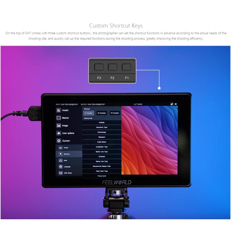 FEELWORLD SH7 7 inch Ultra Bright 2200nit On-camera Monitor SDI HDMI Cross Conversion Monitor, SH7