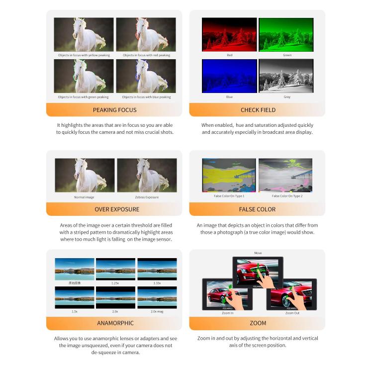 FEELWORLD SH7 7 inch Ultra Bright 2200nit On-camera Monitor SDI HDMI Cross Conversion Monitor, SH7