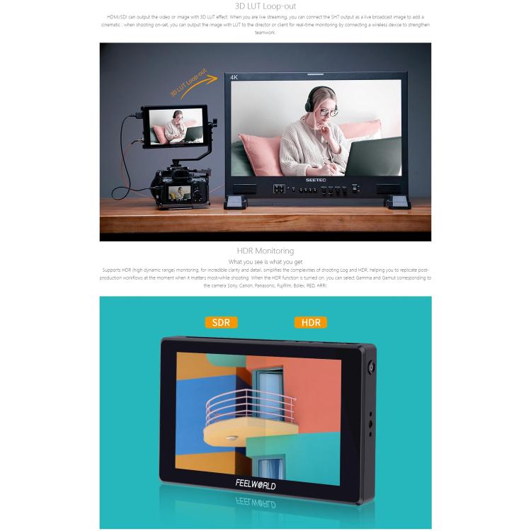 FEELWORLD SH7 7 inch Ultra Bright 2200nit On-camera Monitor SDI HDMI Cross Conversion Monitor, SH7