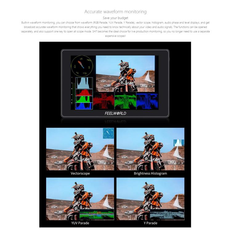 FEELWORLD SH7 7 inch Ultra Bright 2200nit On-camera Monitor SDI HDMI Cross Conversion Monitor, SH7
