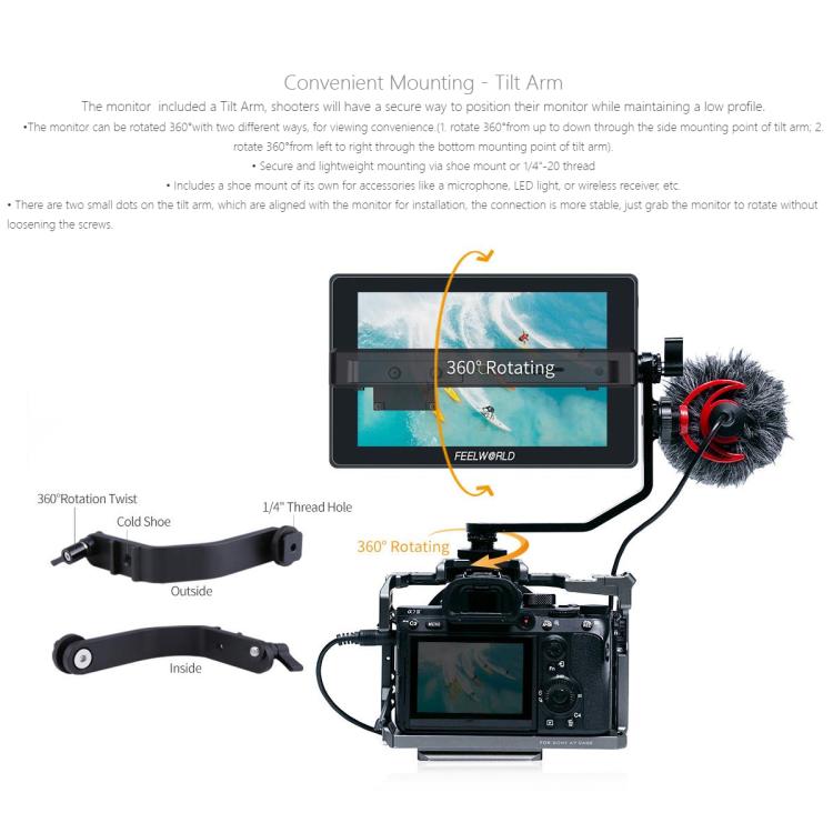 FEELWORLD SH7 7 inch Ultra Bright 2200nit On-camera Monitor SDI HDMI Cross Conversion Monitor, SH7