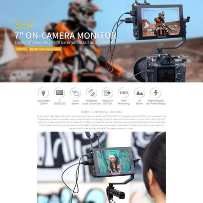 FEELWORLD SH7 7 inch Ultra Bright 2200nit On-camera Monitor SDI HDMI Cross Conversion Monitor, SH7