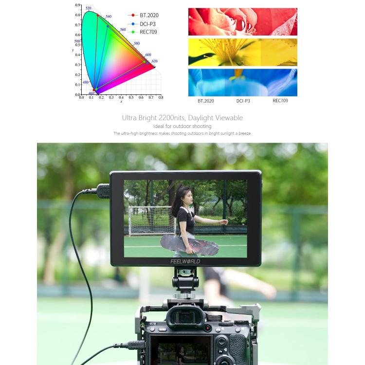 FEELWORLD SH7 7 inch Ultra Bright 2200nit On-camera Monitor SDI HDMI Cross Conversion Monitor, SH7