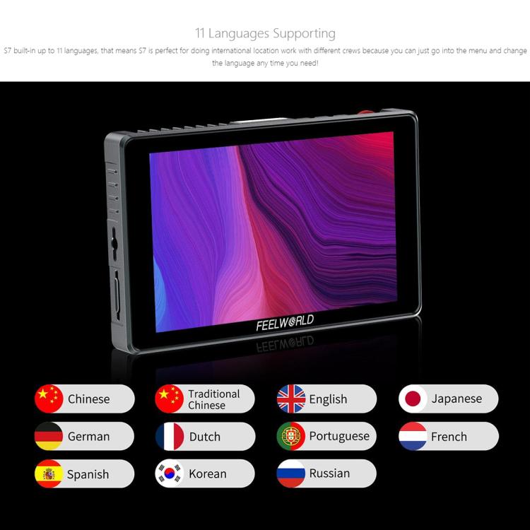 FEELWORLD S7 7 inch 12G SDI HDMI2.0 Camera Field Monitor High Brightness1600nit Touchscreen Monitor, S7