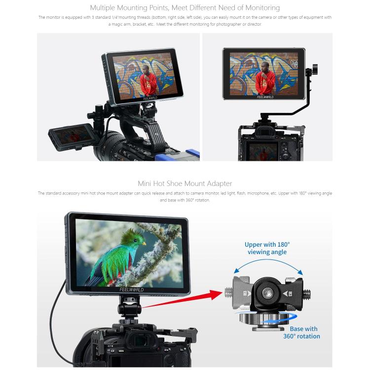 FEELWORLD S7 7 inch 12G SDI HDMI2.0 Camera Field Monitor High Brightness1600nit Touchscreen Monitor, S7